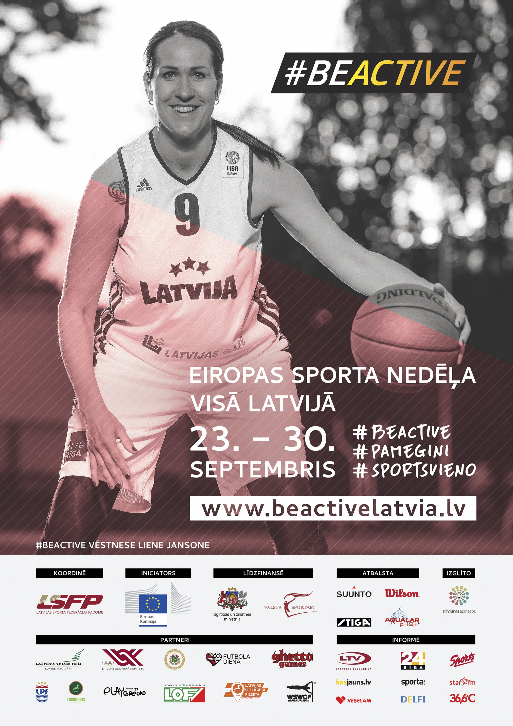 Kampaņas plakāts ar Latvijas basketbolistu