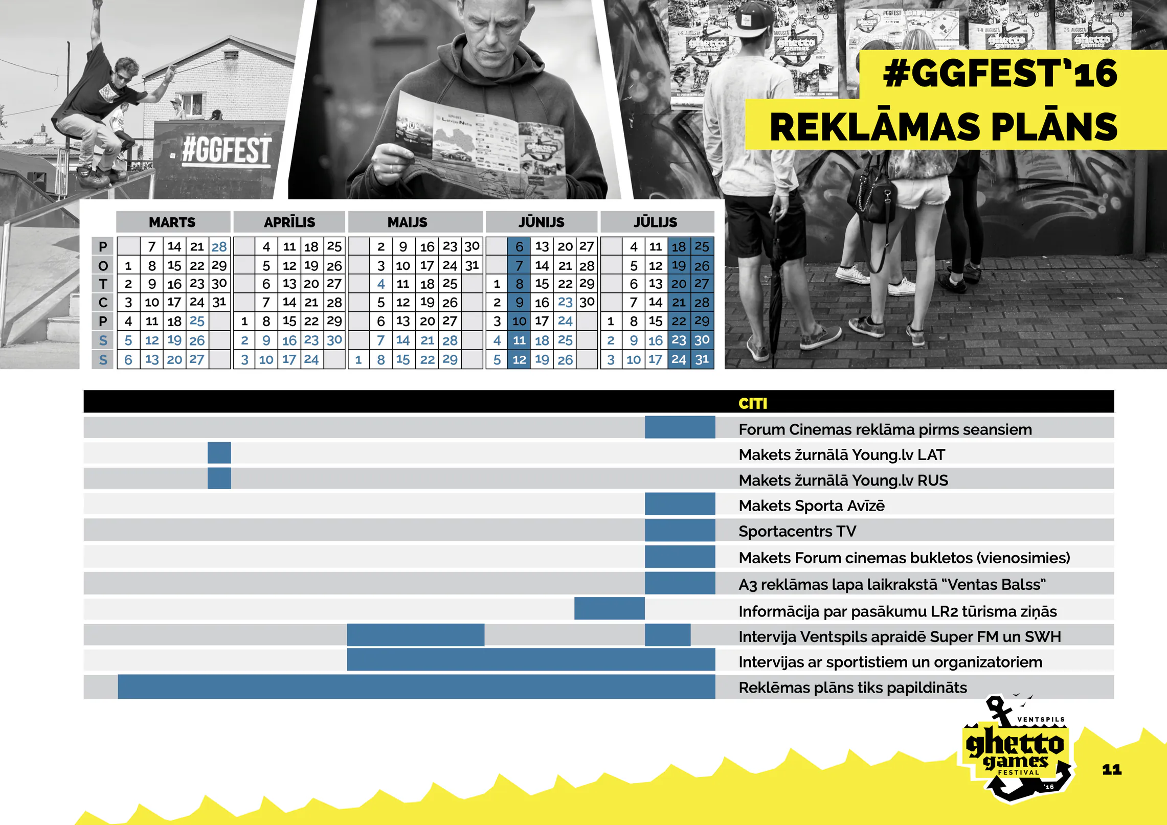 Festivāla reklāmas plāns ar mediju kampaņas grafiku