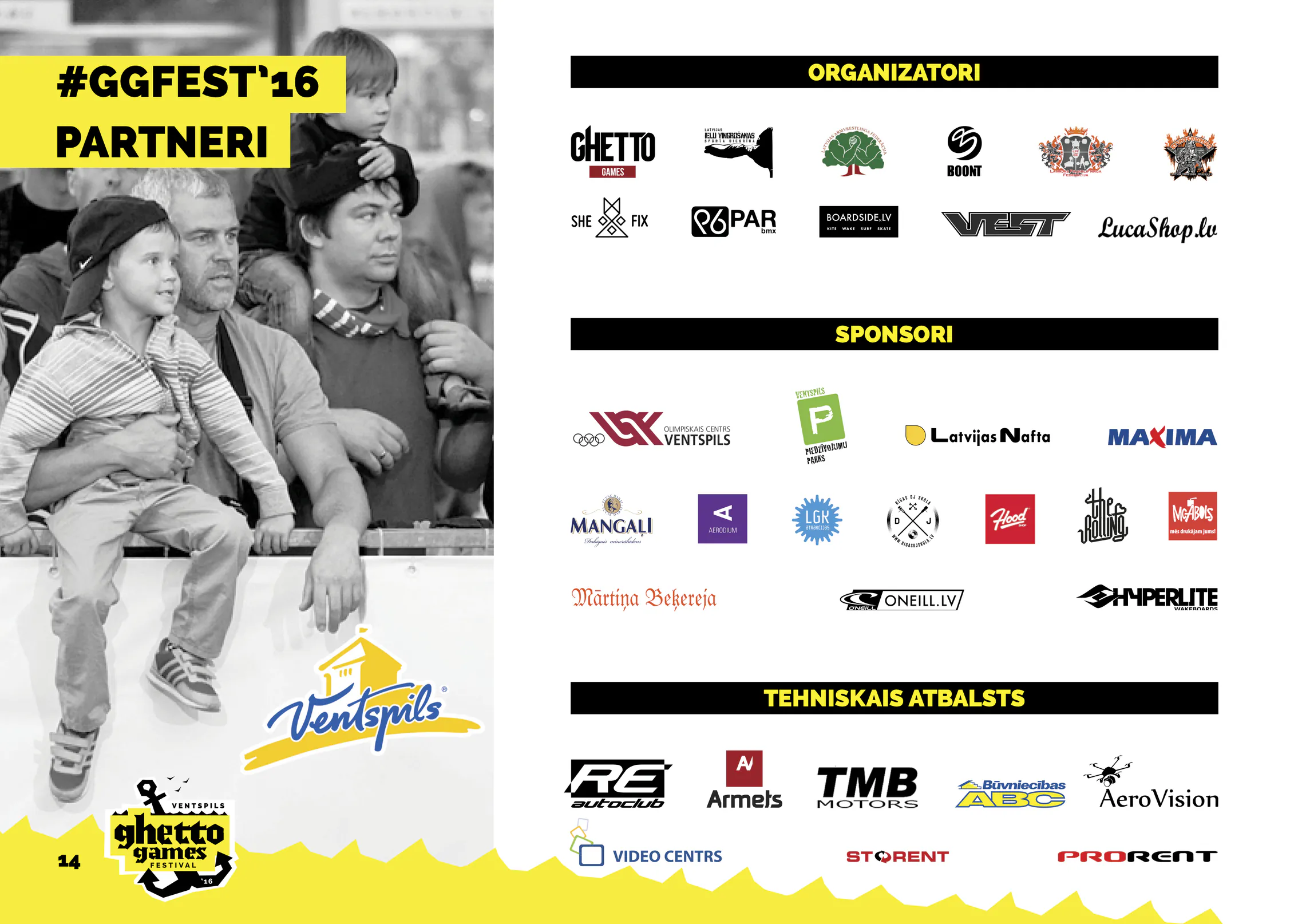 Festivāla partneru un sponsoru logotipi blakus skrituļdēļa fotogrāfijai