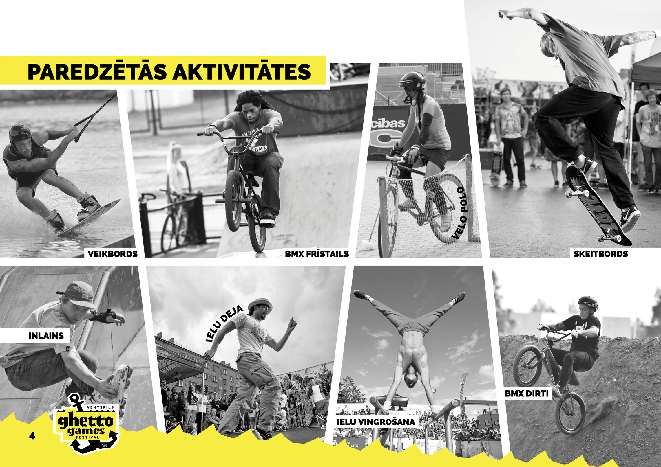 Festivāla programmas lapa ar plānotajām sporta aktivitātēm