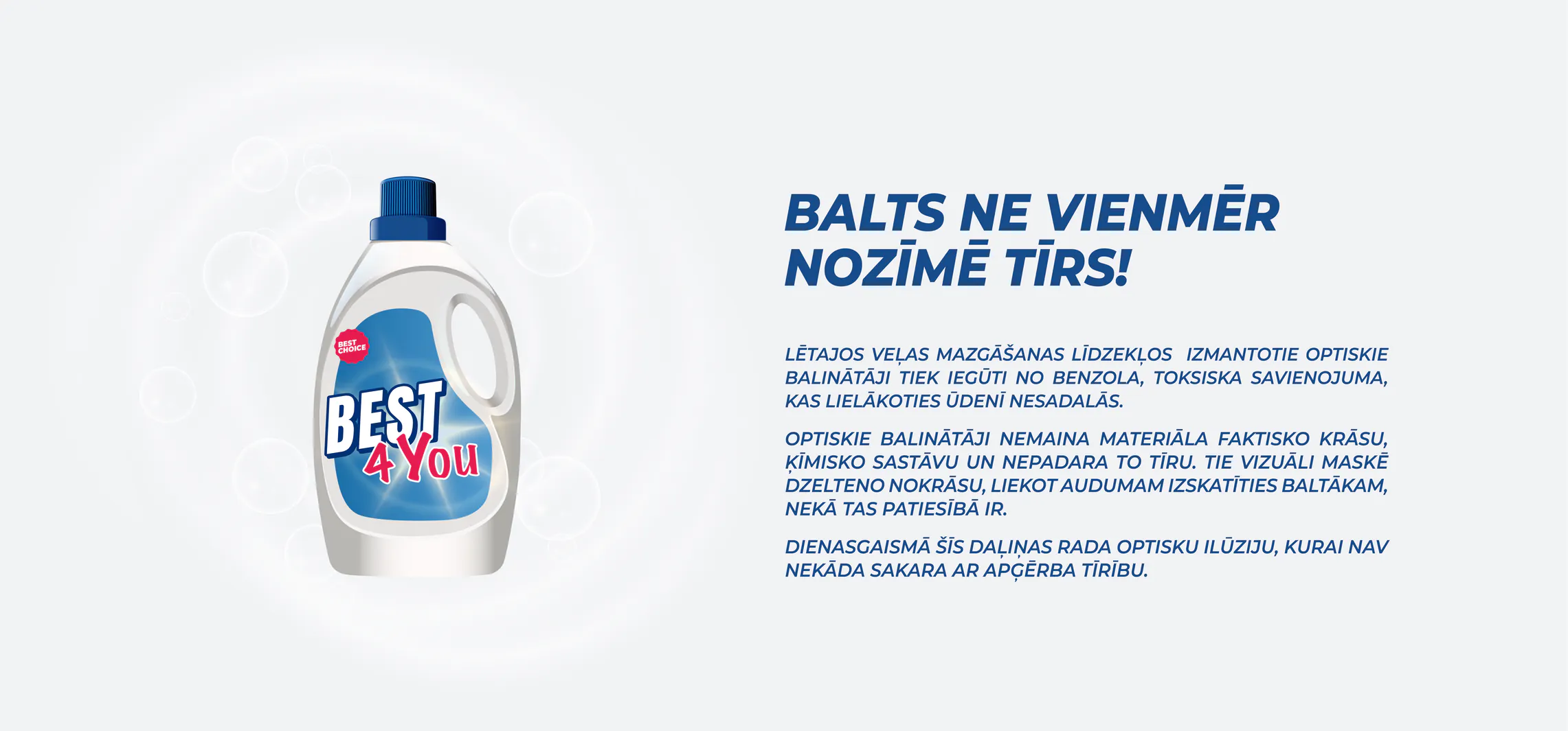 Best 4 You pudele un infografika Balts ne vienmēr nozīmē tīrs par optisko balinātāju iedarbību